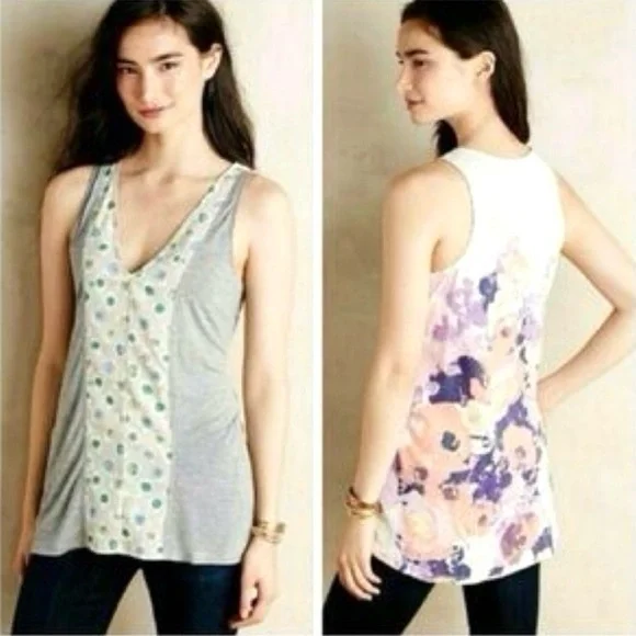 PORRIDGE Anthropologie Floral Mixed Media Tank Top Boho Festival Size S & M - Picture 3 of 12